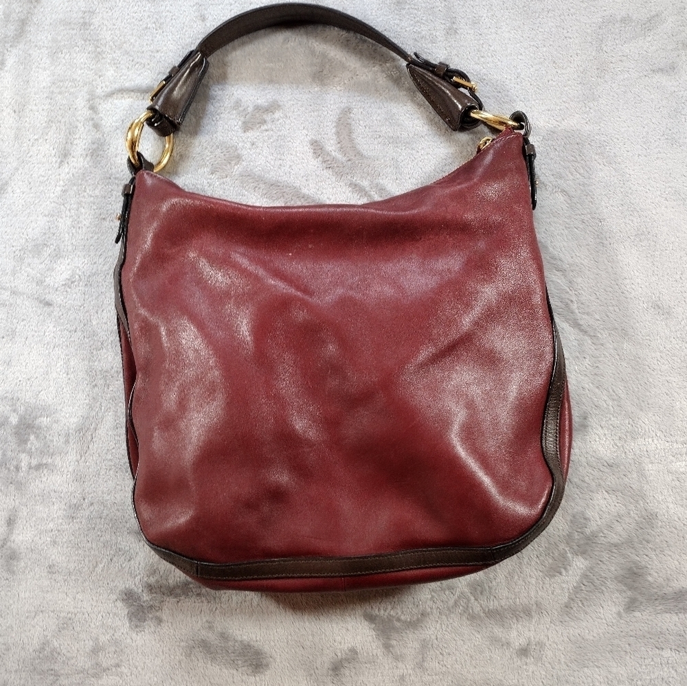 LAUREN Ralph Lauren Leather Maroon Hobo Shoulder Bag. 